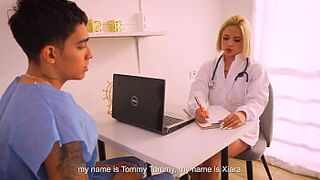 Blonde doctor Xiara Dark gets horny checking her patient's HUGE cock - Juan Bustos DOCTOR